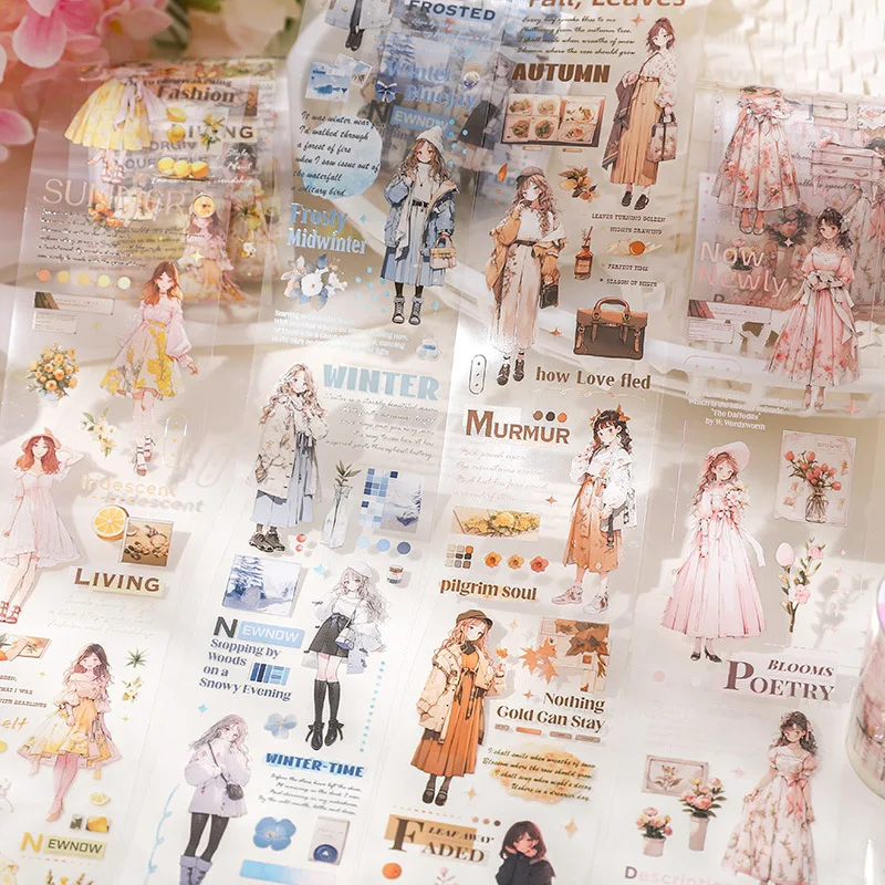 1 roll Four Seasons PET cartoon characters and paper tape special oil collage base material stickers Scrapbooking accessories