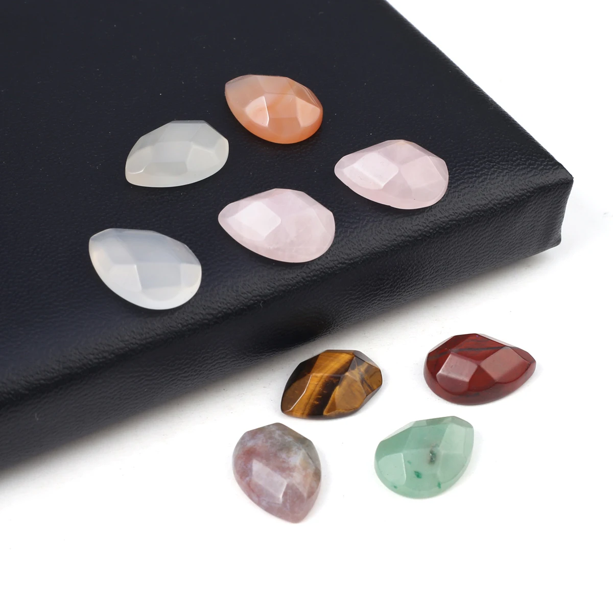 30PCS Wholesale Natural Stone Water Droplet Shape Faceted Cabochon Interface for Making Necklace Ring Jewelry Findings