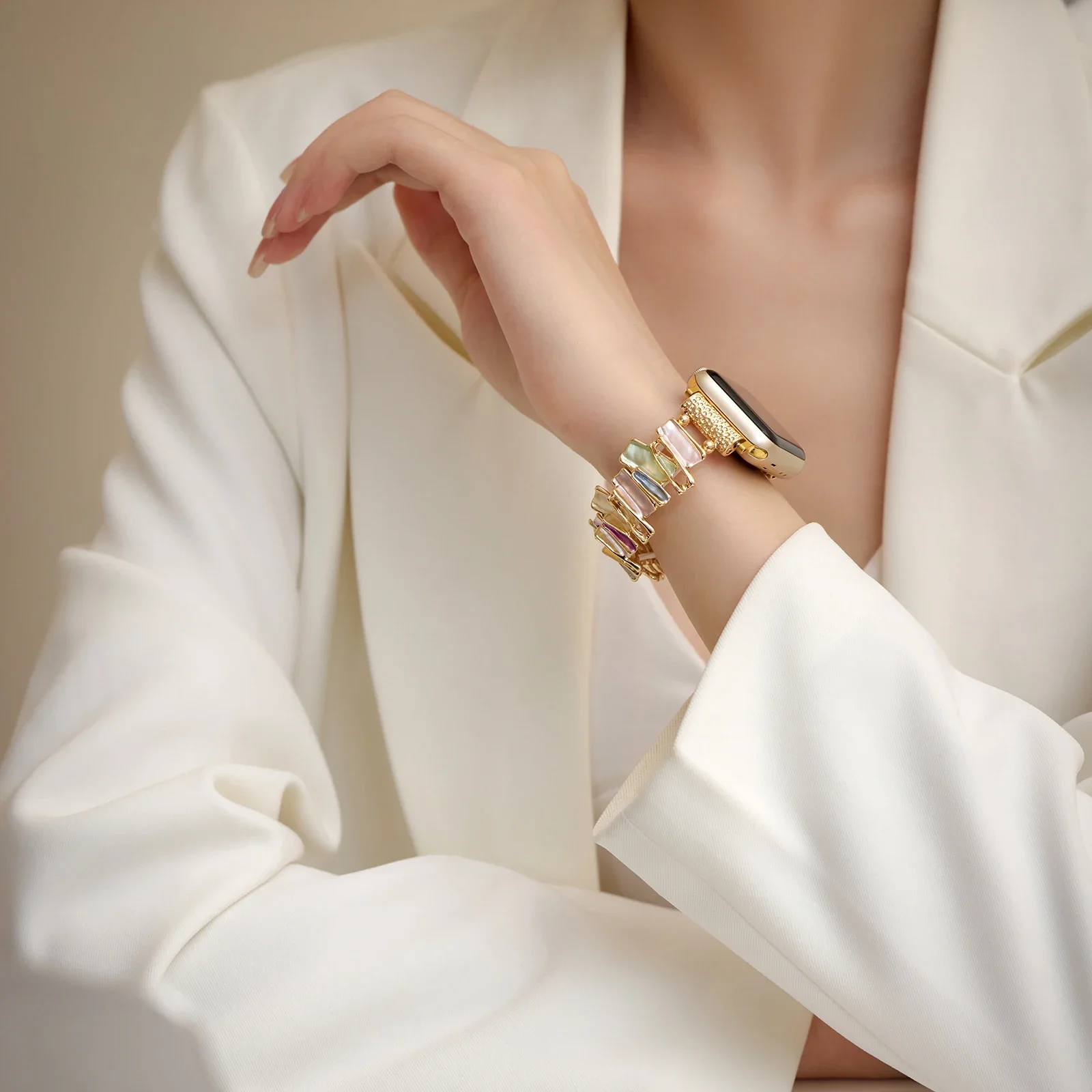 Irregular Geometry Elastic Metal Watch Strap Bracelet