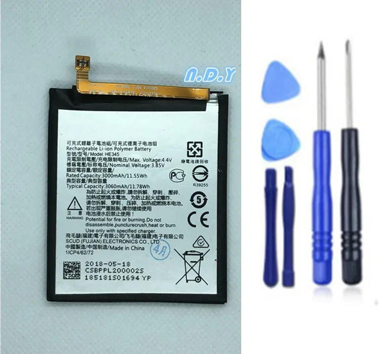 

Original HE345 3060mAh Battery For Nokia 6 2nd 6 2018 TA-1054 HE 345 Batteries Bateria + Free Tools