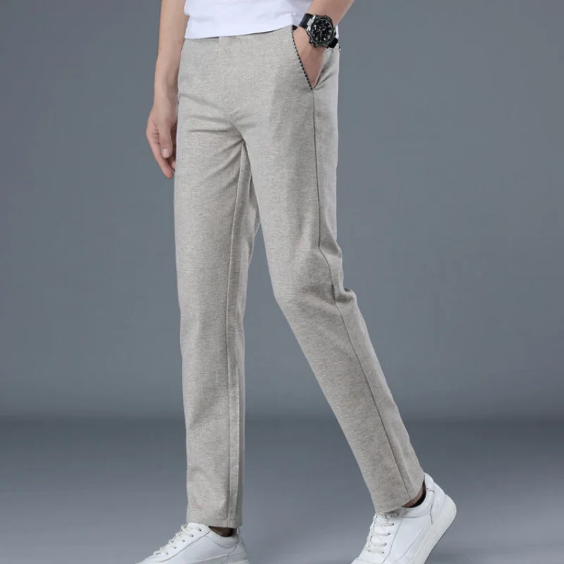 Spring Summer New Thin Fashion Korean Trendy Straight Casual Pants Men Solid Button Zipper Pocket Slim Fit Breathable Trousers