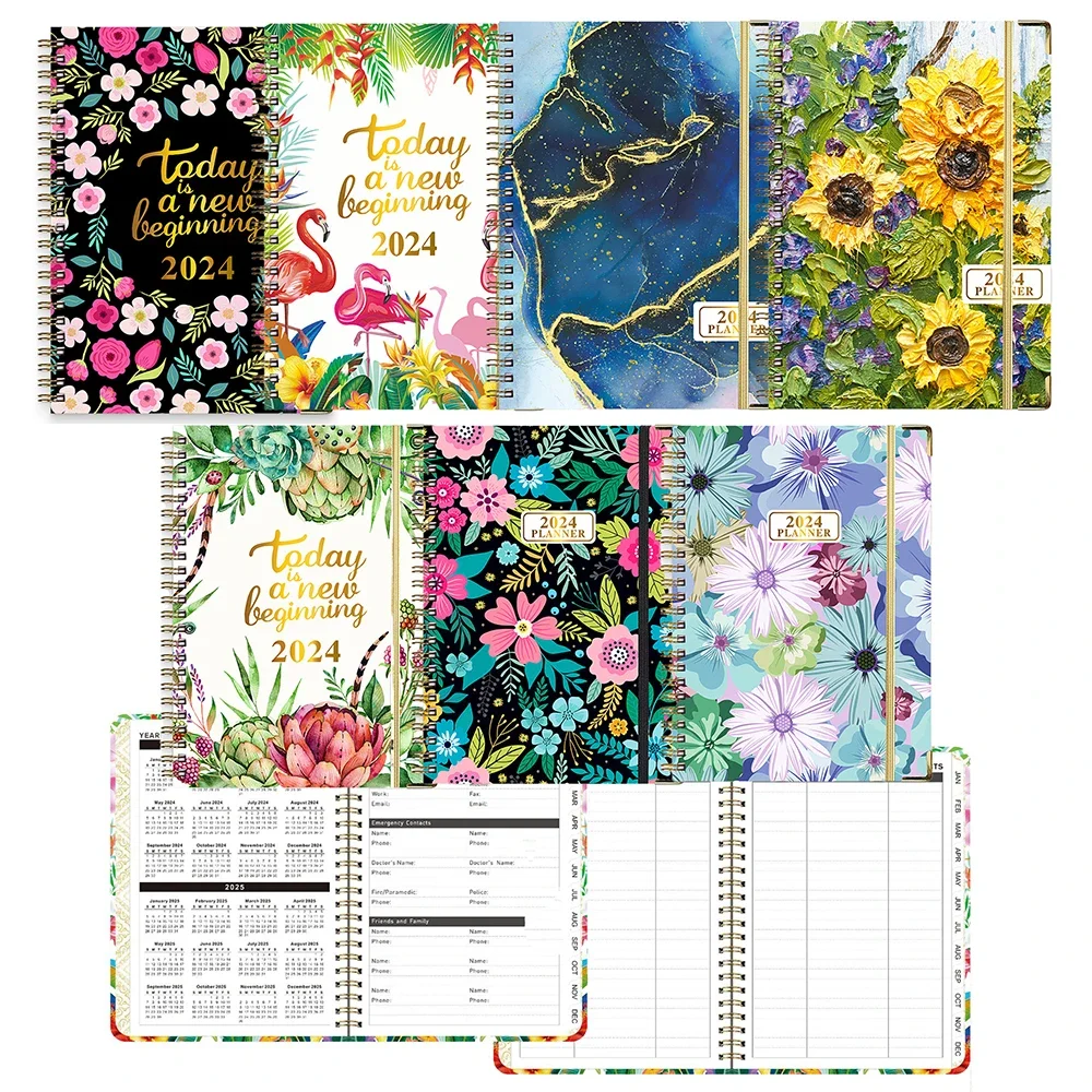 

2024 A5 Planner Spiral Notebook Flowers Schedule Book Notepad Weekly Planner Agenda Stationery Office School Supplies