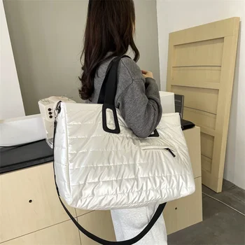Borsa a Tracolla di Grande Capacità in Cotone Perlato, Borsa alla Moda per Donna, Semplice e Impermeabile, Ideale per Viaggi e Shopping