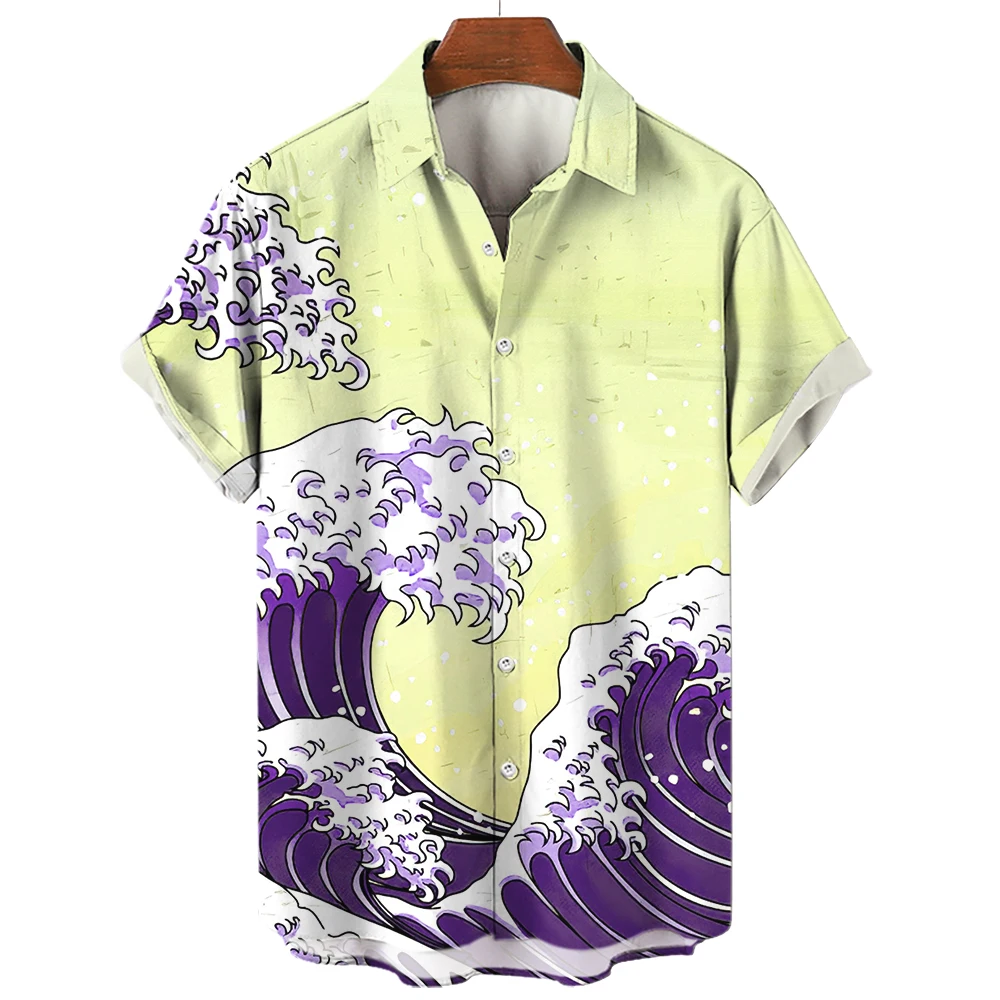 thumbnail image 1 of Camisetas con gráficos de olas del océano para hombres, ropa de surf 3D, camisas hawaianas de playa, camisetas de manga corta Y2K, ropa vintage, blusa con solapa, 1 of 5