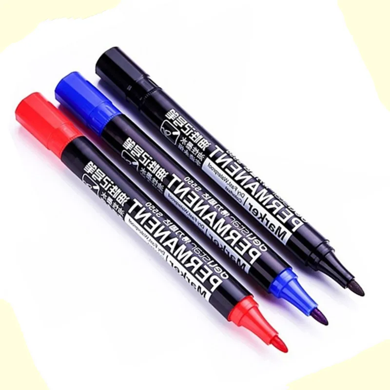 6pcs Set Deli Waterproof Oily CD Marker Permanent Mark Pen Dry Fast Black Red Blue Ink School Office Supply Business Stationery 12pcs box deli 6824 double sided permanent markers dual tip pen 0 5mm 1mm   blue red water proof fast dry permanent pen