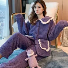 

Long-sleeved Princess Style Cartoon Sweet Pajamas Plus Velvet Thickened Warm Autumn and Winter New Coral Fleece Pajamas