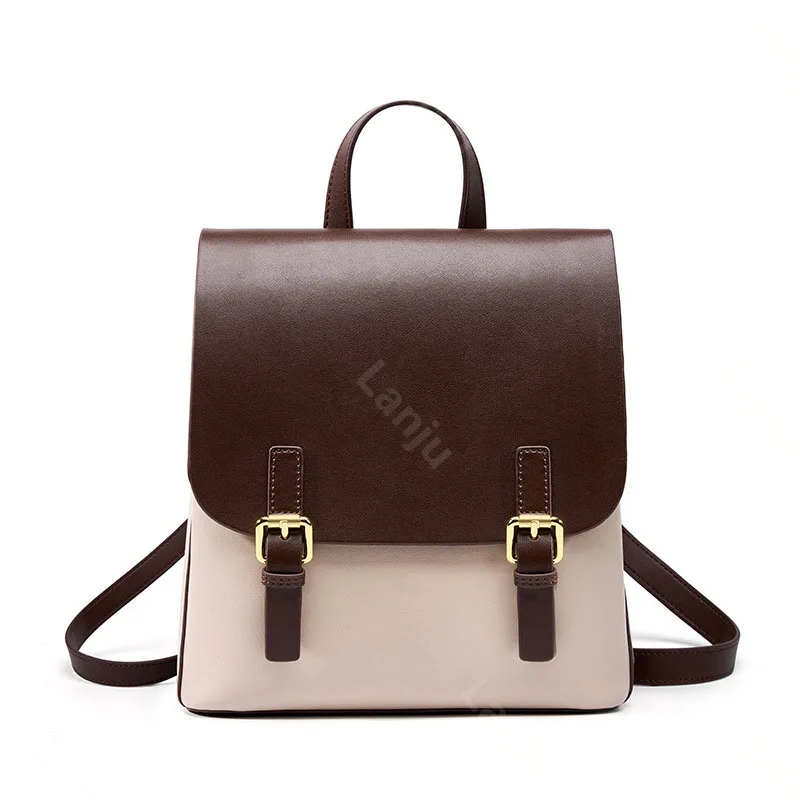2023 New Backpack Fashion Cowhide Designer Women's One Shoulder Handbag Retro Contrast Color Large Capacity Travel Casual Bag