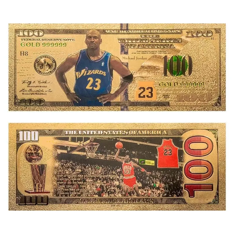 10pcs/lot Color Michael Jordan Banknote America Banknote In 24K Gold Souvenir Banknotes For Collection