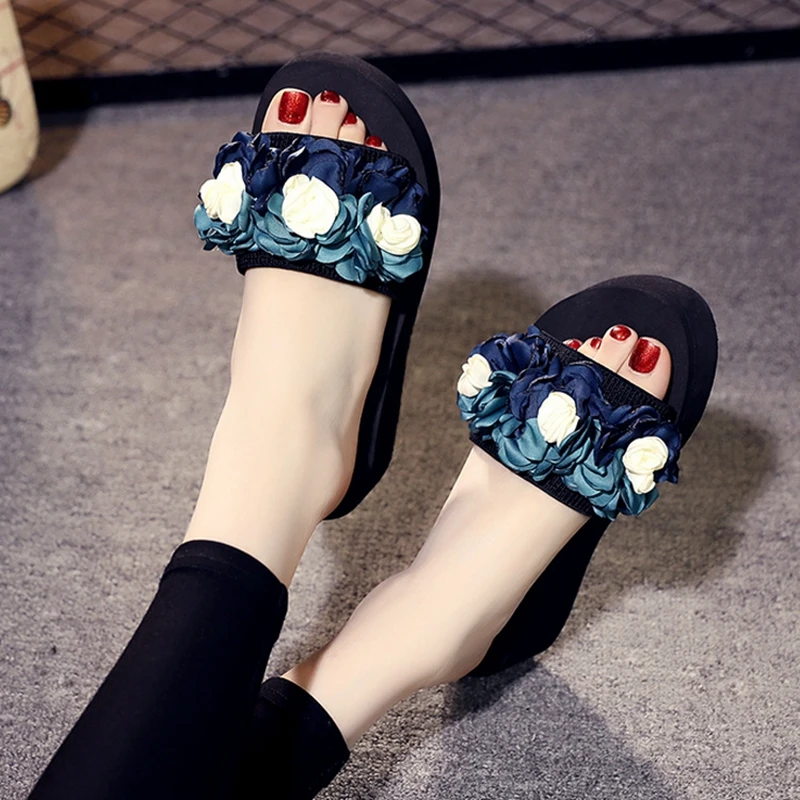 2023 Summer Bohemia Women Sandals Casual Platform Slippers Wedge Beach Flip Flops High Heel Slippers Female Non-slip Shoes