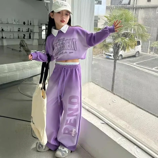 الخريف الأطفال الفتيات الملابس مجموعة في سن المراهقة إلكتروني البلوز الحلو الصلبة أعلى والسراويل أسفل 2 قطع طفل بلوزات أزياء رياضية 1