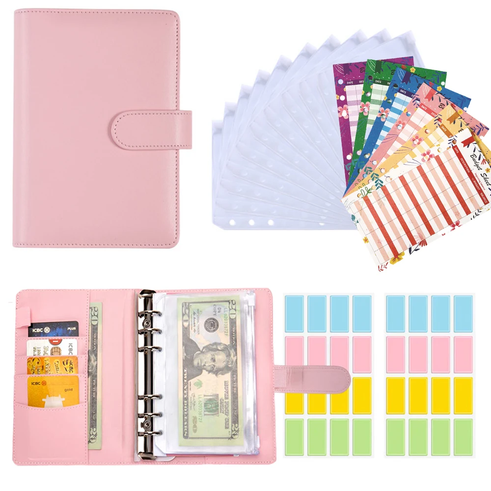 

A6 Budget Binder PU Leather Notebook Cash Envelopes System Set with Binder Pockets For Money Budgets Saving Bill Organizer Gifts