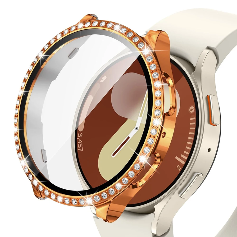 Bling Diamond Screen Protector with Tempered Glass Bumper for Smartwatch - 44mm/40mm Case Cover Accessories