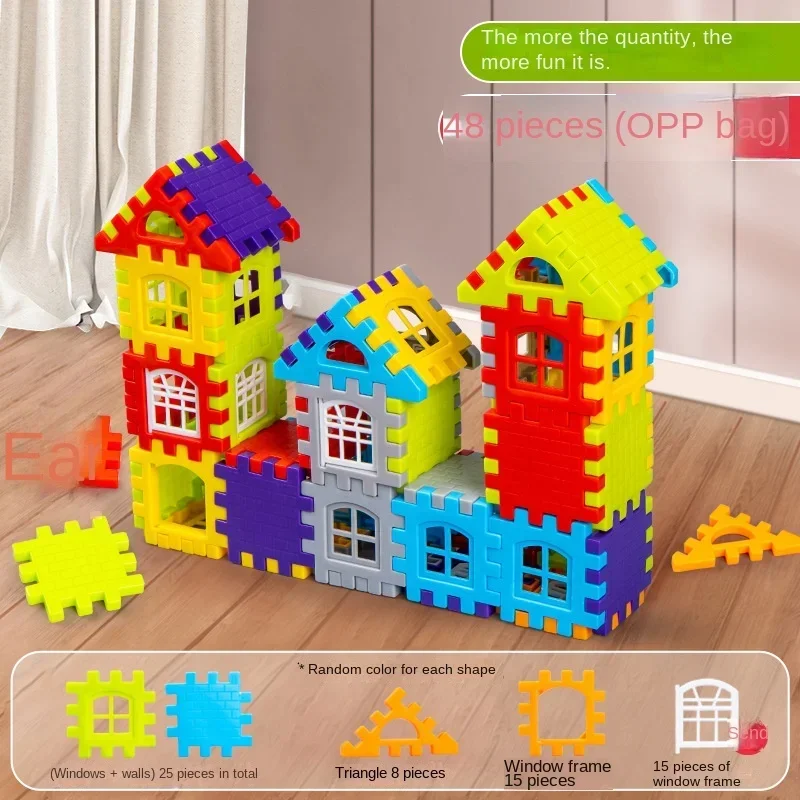 Children's Early Education Educational Toy House Building Blocks Baby Handmade Diy Bungalows Castle with Windows Removable