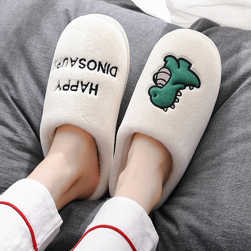 

Home Fuzzy Slipper Women Bear Dog Panda Winter Fur Contton Warm Plush Non Slip Grip Indoor Lazy Female Floor Shoe Flat Male Men