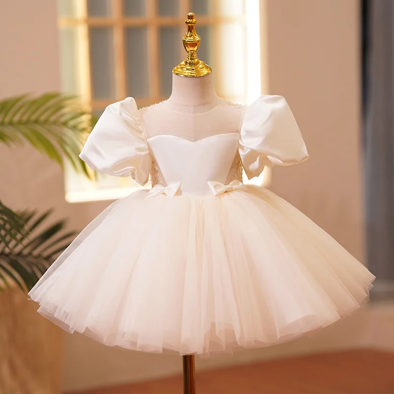 

Formal Dress For Flower Kid Wedding Pageant Girl 2023 New Off-White Baw Princess Dress Children Host Piano Performance Ball Gown