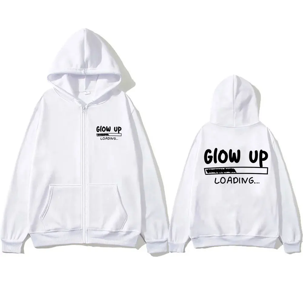 Glow Up Loading Zipper Hoodie Men Funny Fitness Workout Hoodies Male Weight Lifing Inspirational Gym Pump Cover Zip Up Jacket