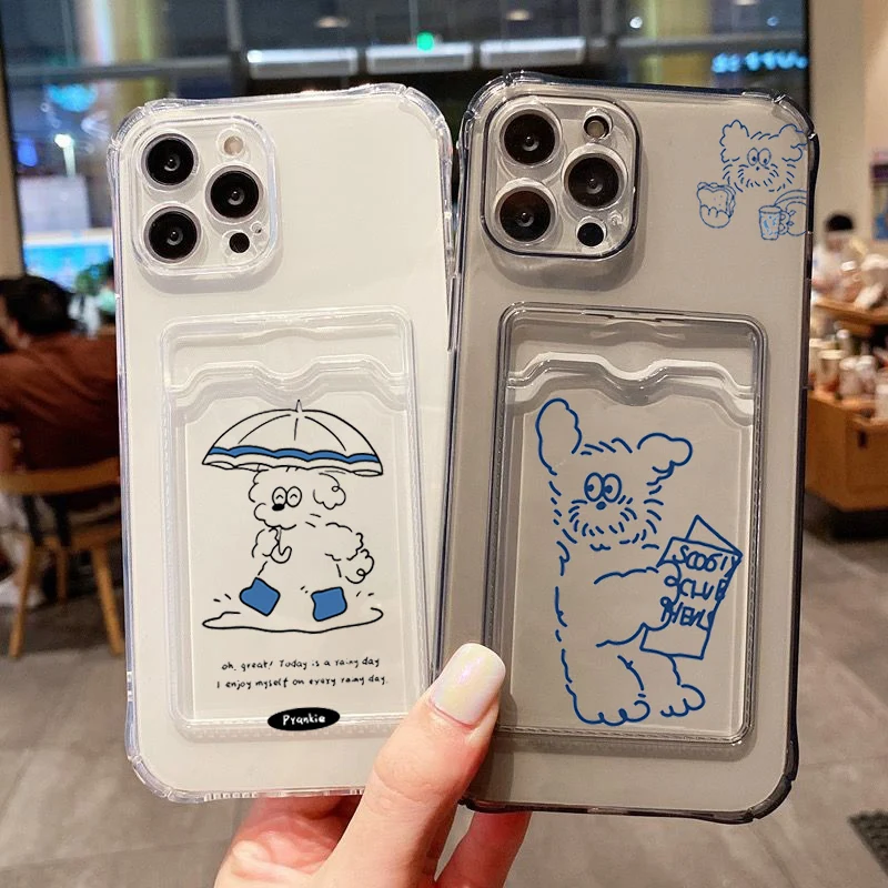 Chic INS Korea Umbrella Line Dog Card Holder Phone Case Cover