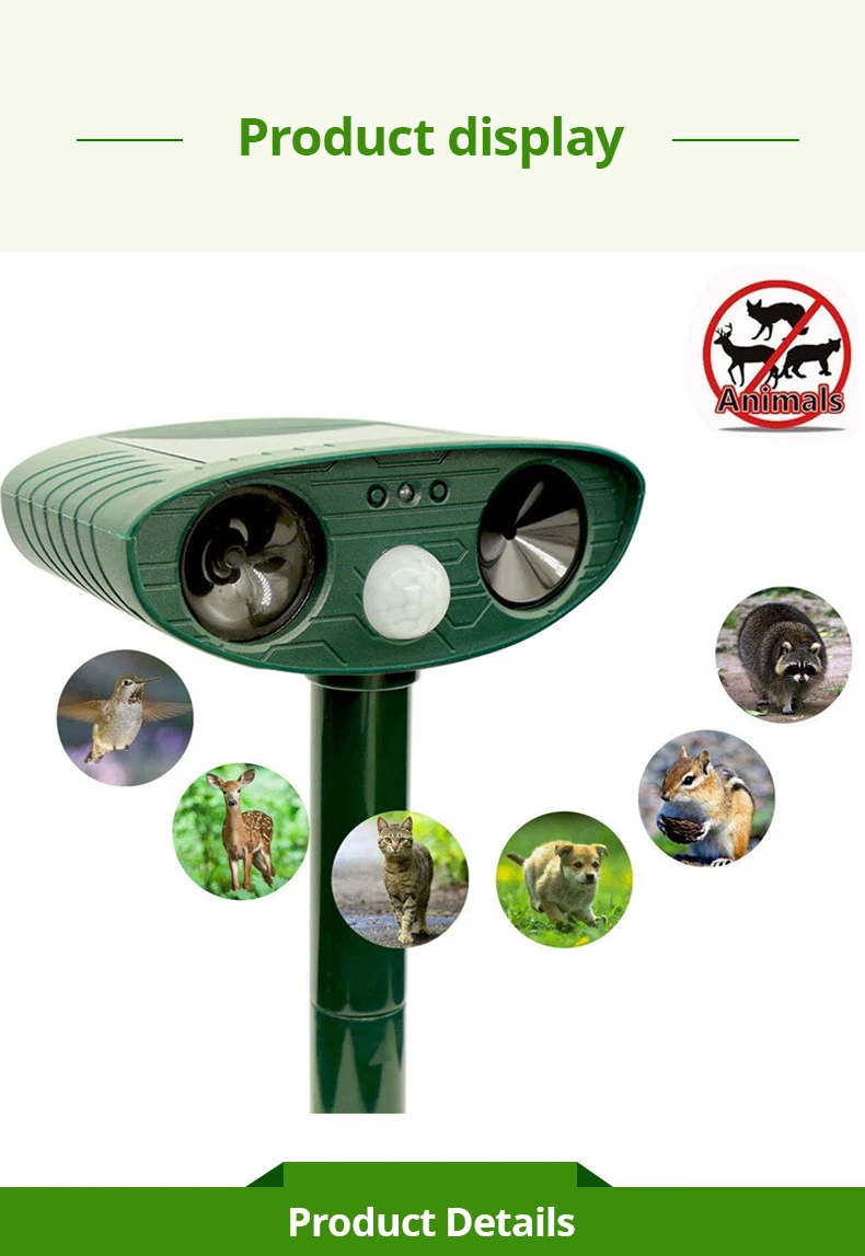 1 Stück Ultraschall-Tiervertreiber mit Solarenergie für Katzen und Hunde, wiederaufladbar, für Garten, Hof, wasserdicht, zur Tierabwehr – Detail 2