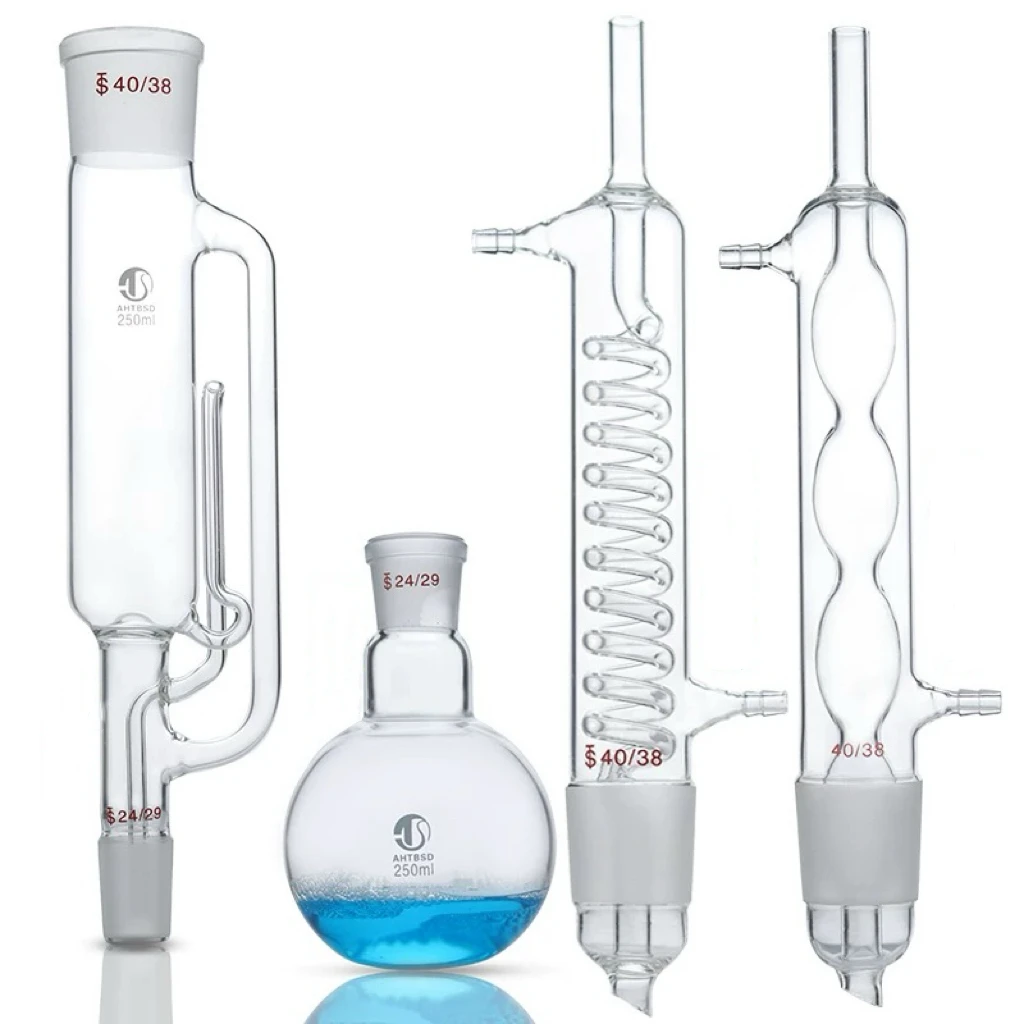 Lab Glass Soxhlet Extractor Condenser And Extractor Body 150/250/500ml Lab Glassware Set Spherical Snake Shaped Fat lab glass supplies