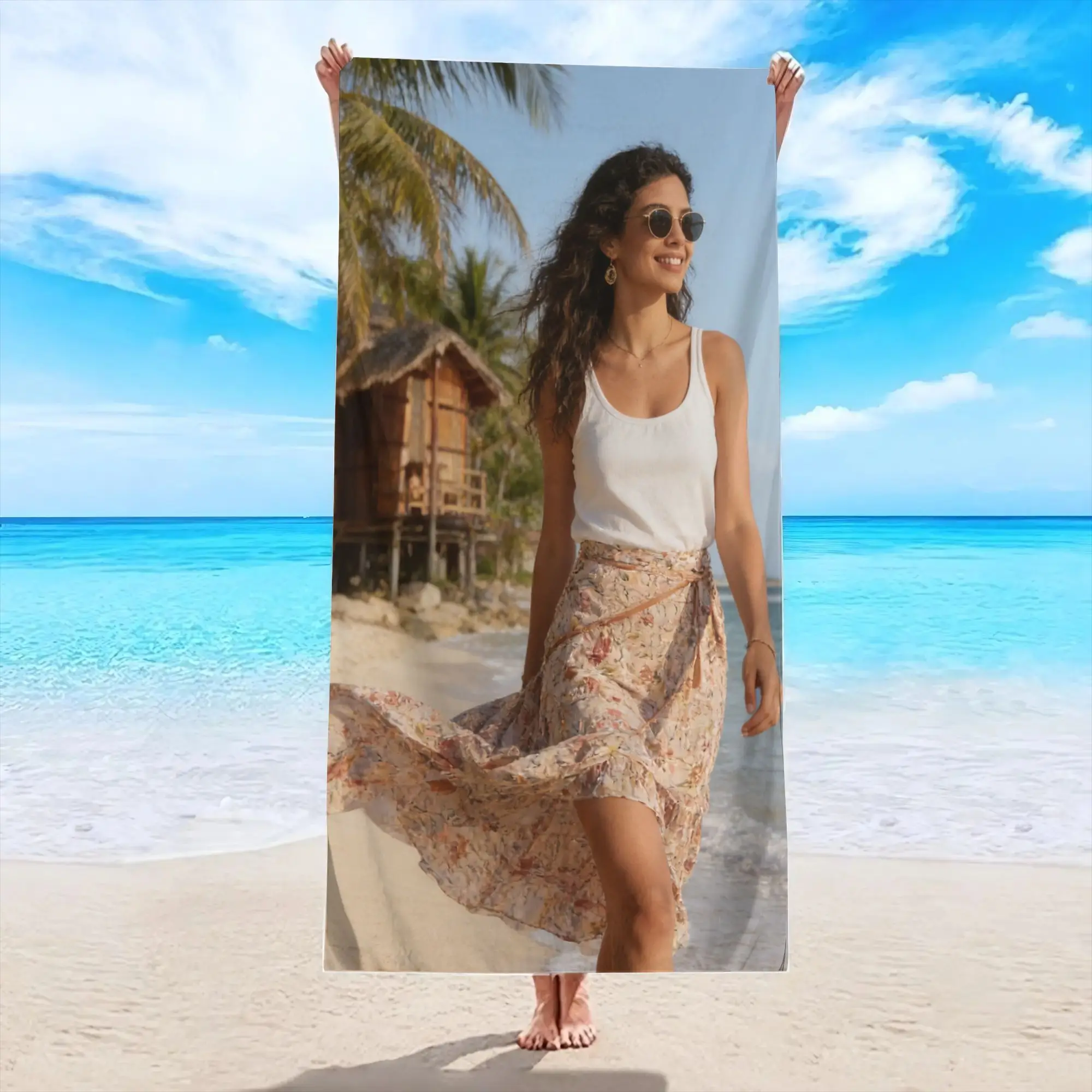 Custom Photo Beach Towel Soft Microfiber Lightweight Polyester Towel Anti-Sand For Family Friends Party Quick-Drying Bath Towel