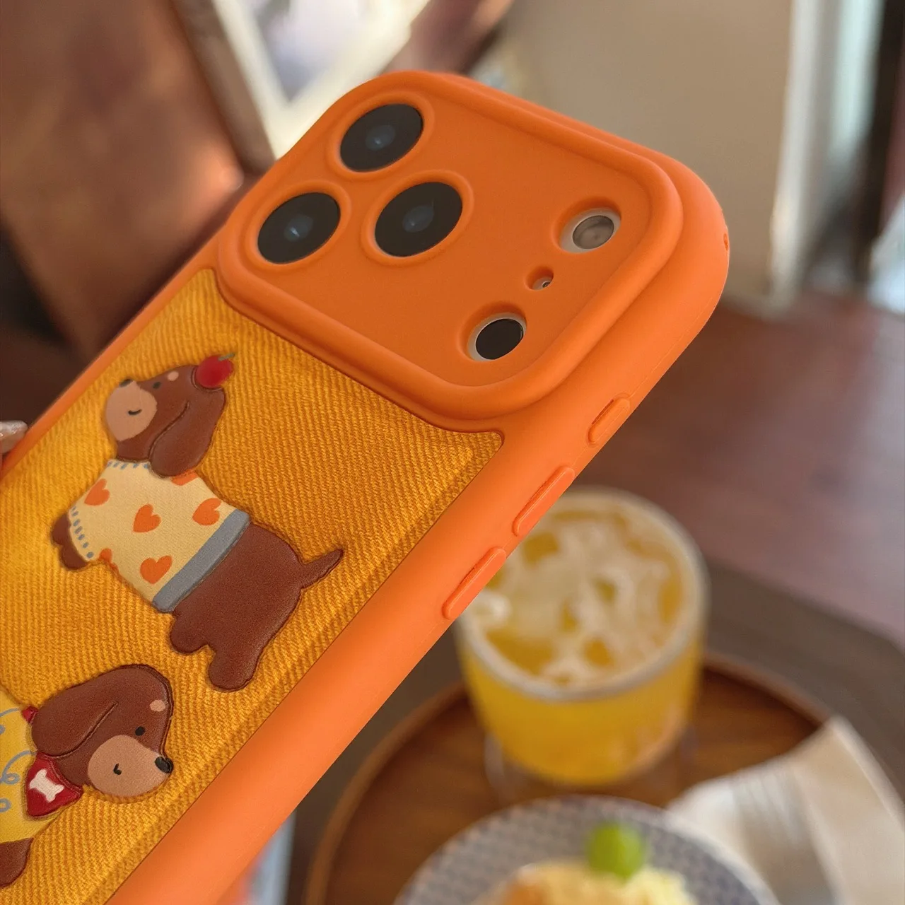 Cute Cartoon Puppy Sausage Dog Phone Case with Leather Rope Strap Cover