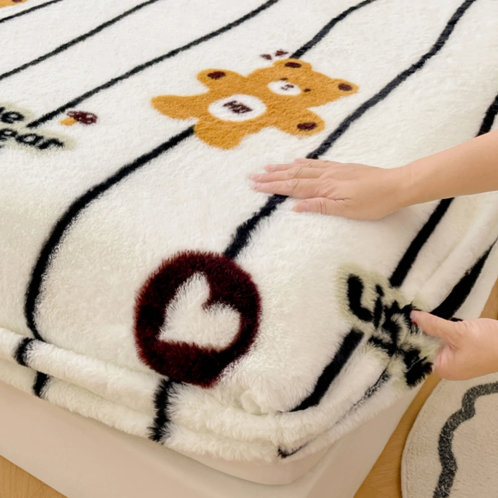 Winter Imitation Rabbit Fur Plush Bed Linen Sheets Thicken Warm Bedsheet Bed Cover Skin-friendly Fitted Sheet (No Pillowcase) 3