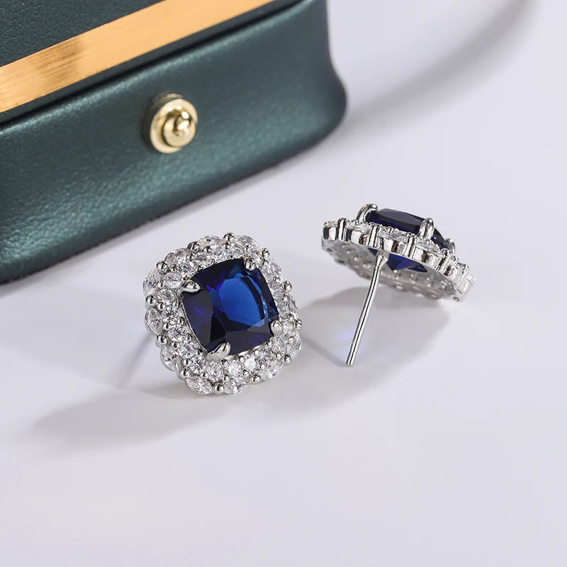 925 Silver Plated Earrings for Women  Shiny AAAA Blue Zircon Earrings Stylish Sterling Silver Jewelry Anniversary Gift Earring - 5