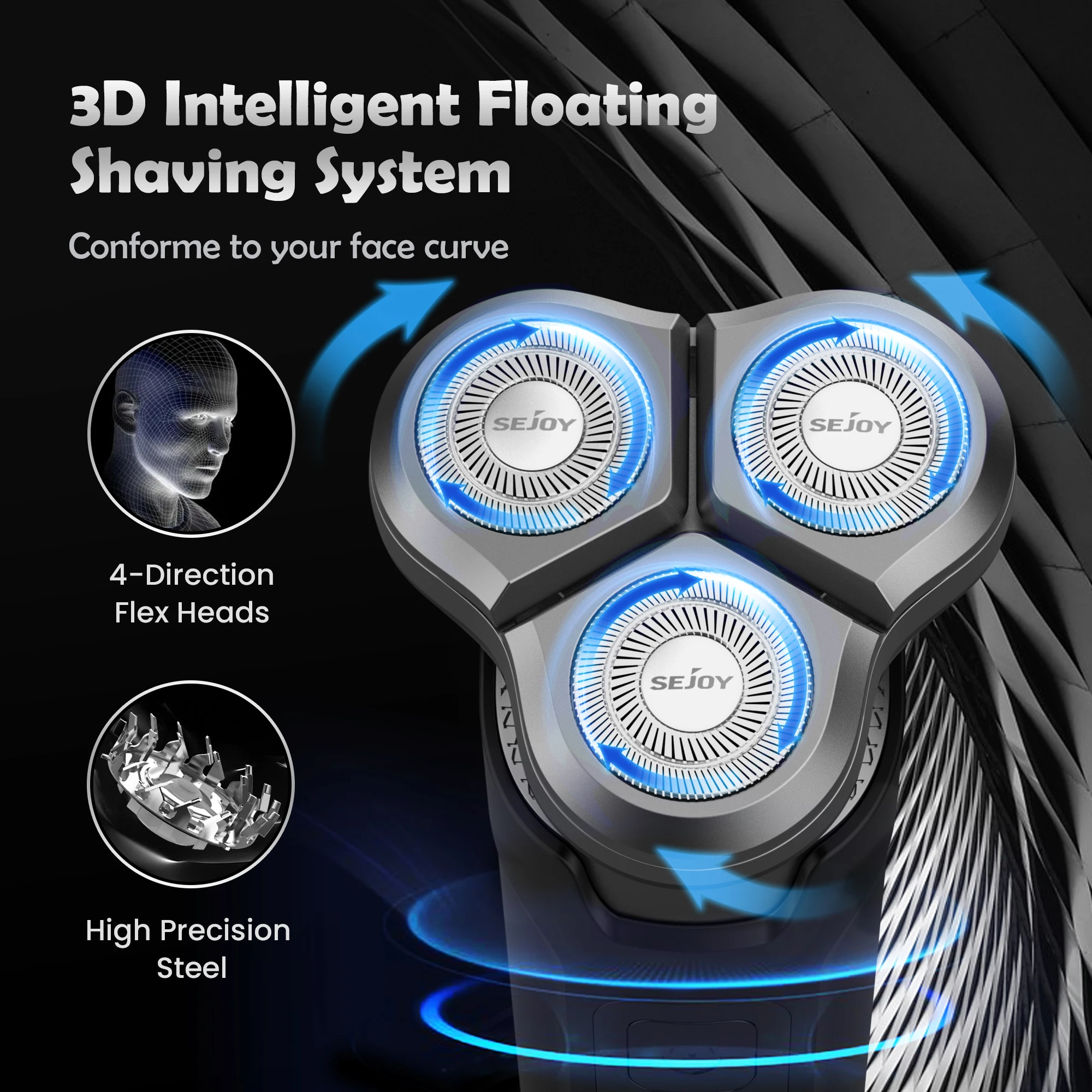 Electrical Shaver for Men 3D Floating Blade Rotary Washable Rechargeable
