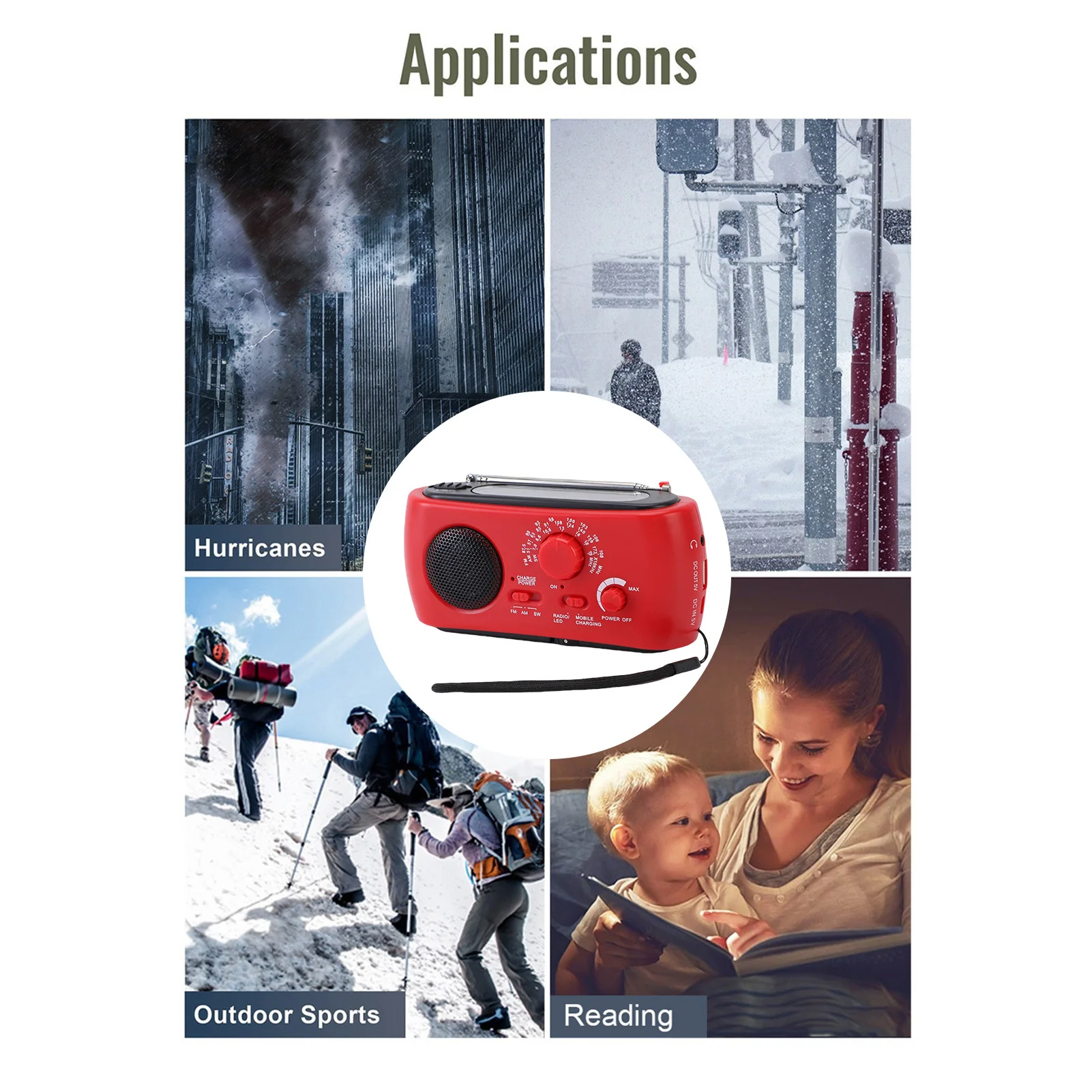 Hand Crank Emergency Radio Power Bank Function Solar Portable Radio ABS Multi Purpose 3 LEDs SOS Alarm Lightweight for Camping