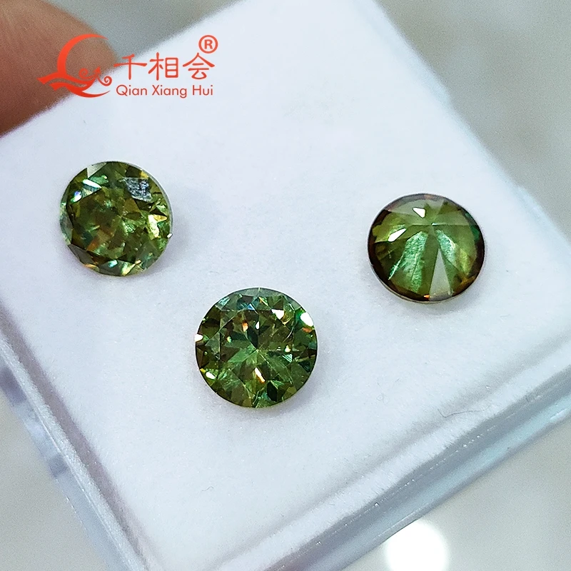 2ct 8mm Turkey Diaspore Gibbsite Zultanite green yellow change color round cubic zirconia loose stone cz stone S925 silver ring