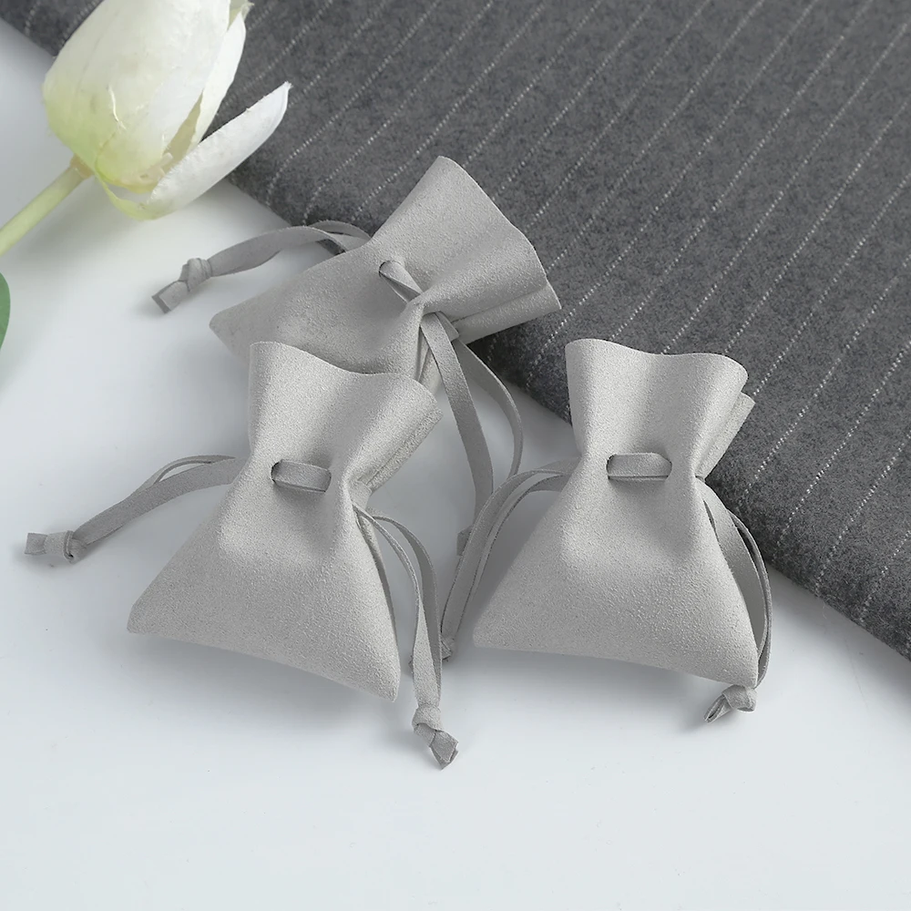 

20 Bulk Grey Microfiber Jewelry Packaging Organizer Pouches Small Suede Drawstring Gift Bags Christmas Wedding Favors For Guests