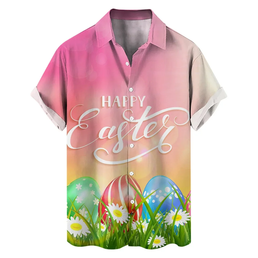 thumbnail image 1 of Camisas hawaianas con dibujos de conejos en 3D de color rosa para hombre y mujer, divertidas camisas de playa con estampado de día de Pascua, ropa para mujer y niño, camisa con botones de huevo de col, 1 of 4