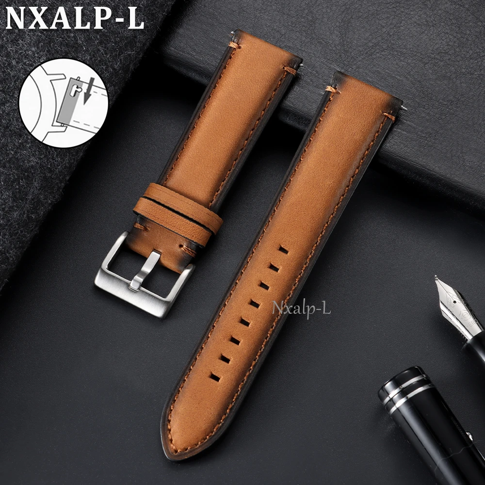 Vintage Cowhide Leather Quick Release Watch Strap - Business Style Bracelet