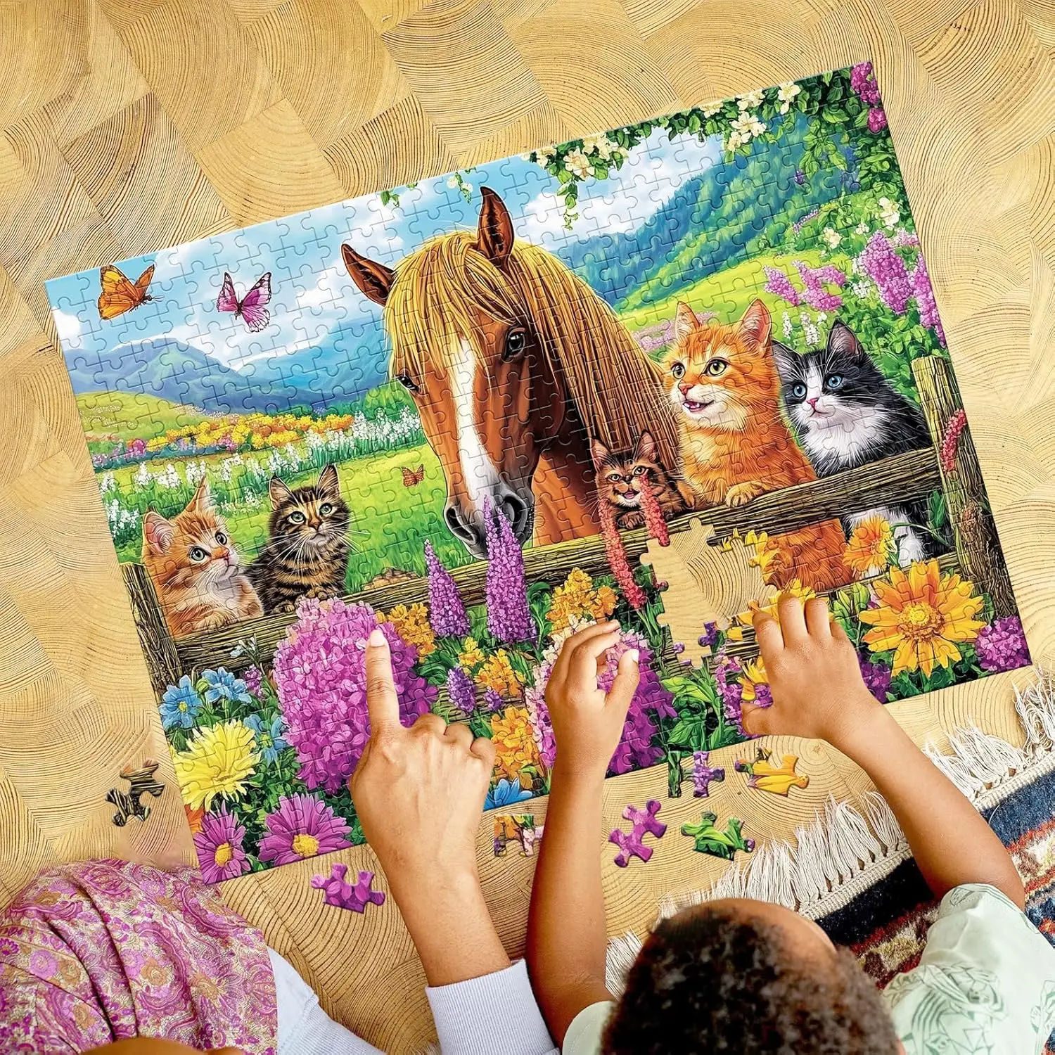 1000/500/300 Pieces Wooden Puzzle for Cats and Horses Jigsaw Puzzles for Challenging Family Activity Games Party Birthday Gift