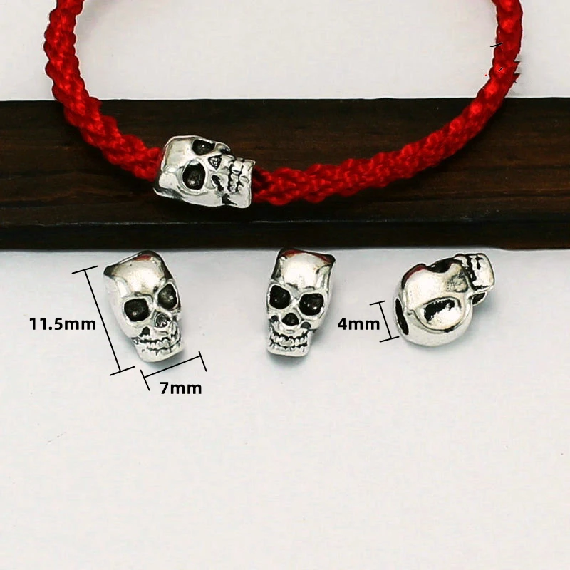 10 Stück Totenkopf-Metallperlen mit großem Loch, Abstandsperlen, Steampunk-Zubehör für Charms, Armbänder, Herstellung von Zubehör, Männer und Frauen – Detail 1