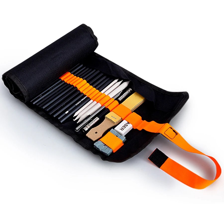 Sketching Pencil Set 27/38/48pcs Sketch Pencils Set Sketching Kit Roll Up Canvas Wrap Bag Drawing Art Supplies Charcoals Kneaded Eraser Pencil Case