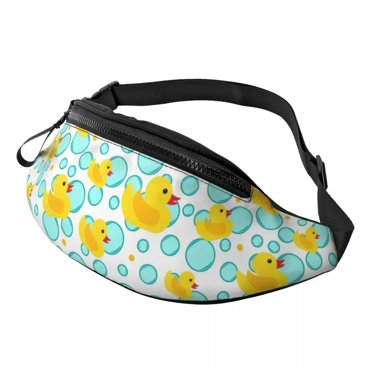 

Yellow Rubber Ducks And Bubbles Fanny Pack Women Men Custom Animal Crossbody Waist Bag for Running Phone Money Pouch