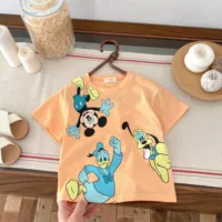 Mickey Mouse Cartoon Boy's T-shirt Short Sleeved Top Round Neck T-shirt For Children Aged 1-7 Summer Kids Cloths Girls' T-shirt 2
