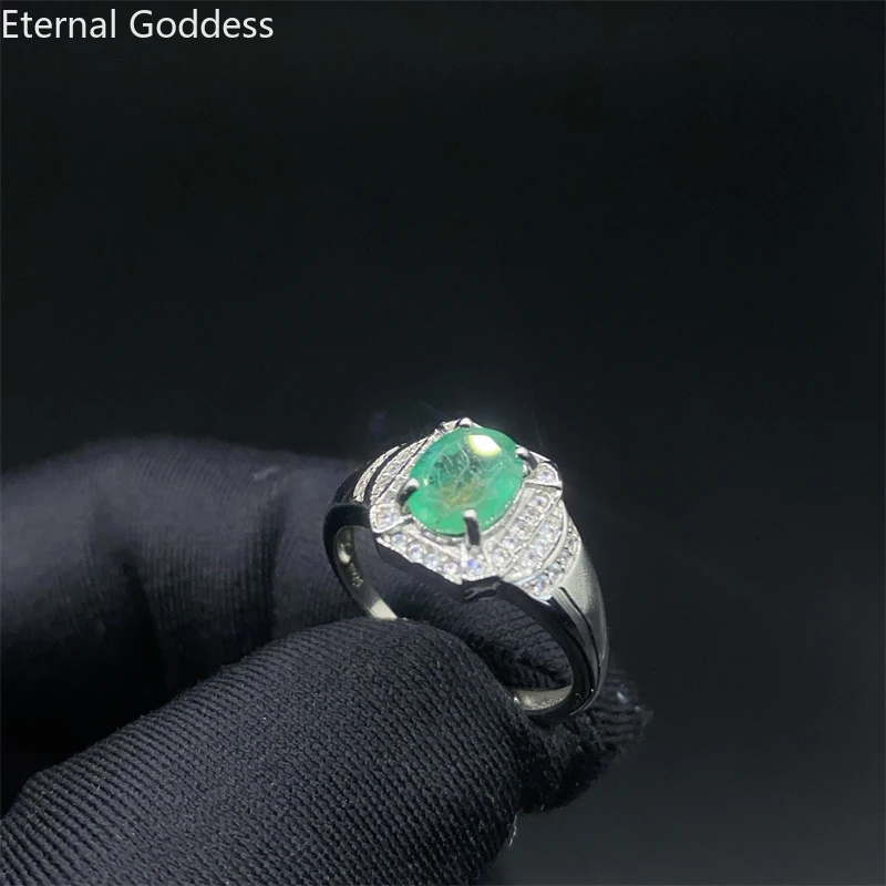 Emerald Ring Brand New 925 Sterling Silver Natural Stone Precious Stones Gift with Certificate Men's Fine Jewelry |
