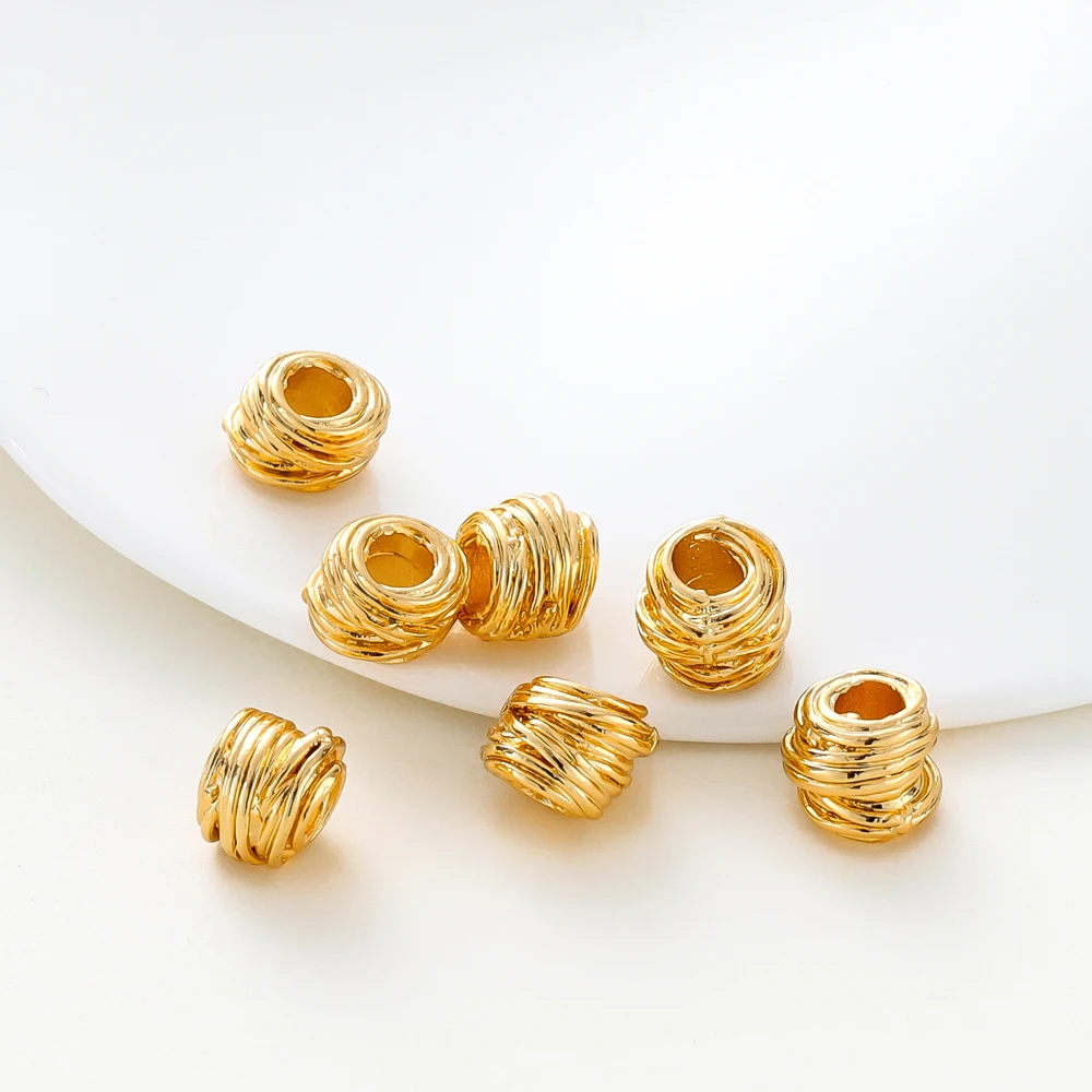 

5mm*6mm 18K Gold Plating Brass Irregular Beads High Quality Stripe Spacer Beads For Fashion Jewelry Making Supplies Wholesale