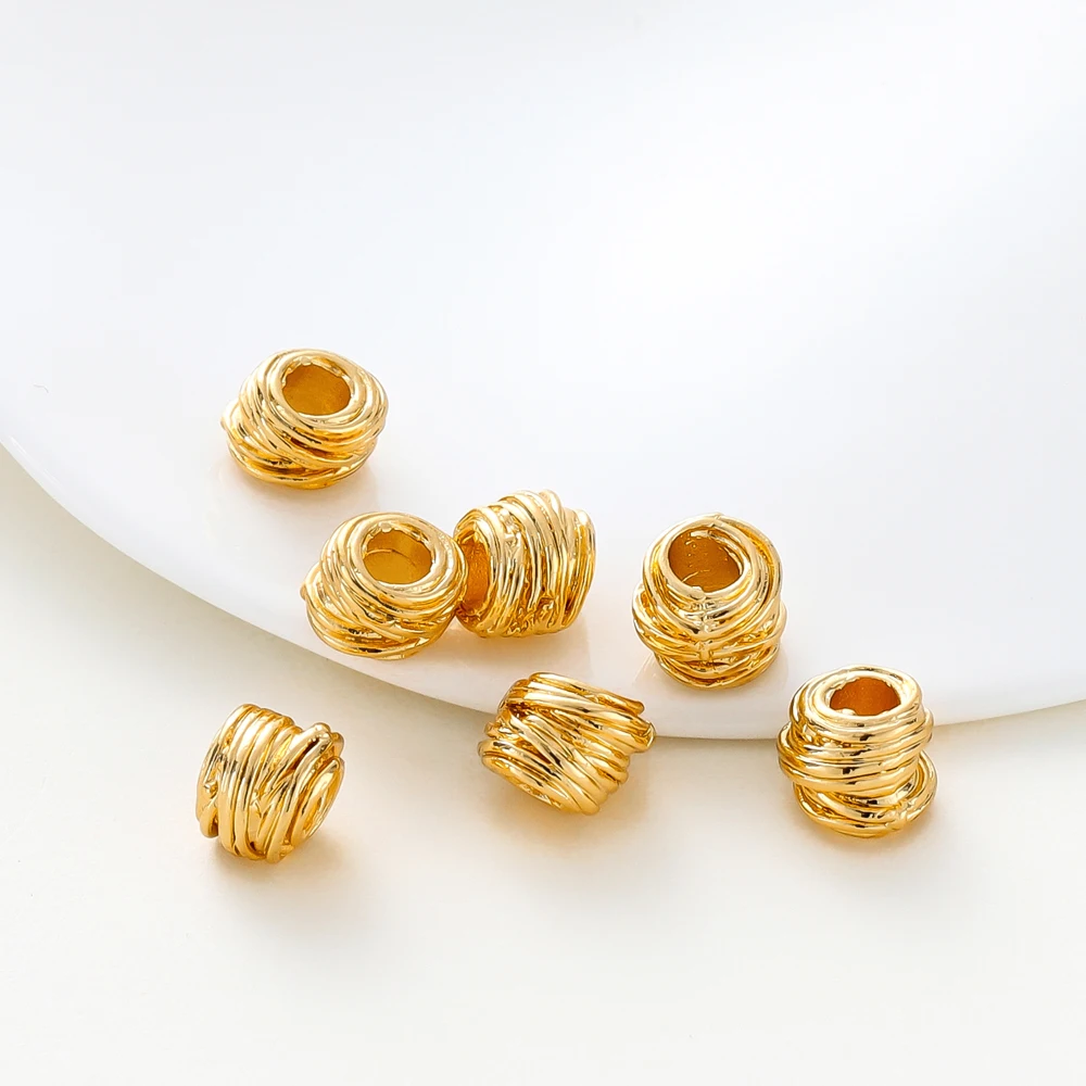 5mm*6mm 18K Gold Plating Brass Irregular Beads High Quality Stripe Spacer Beads For Fashion Jewelry Making Supplies Wholesale