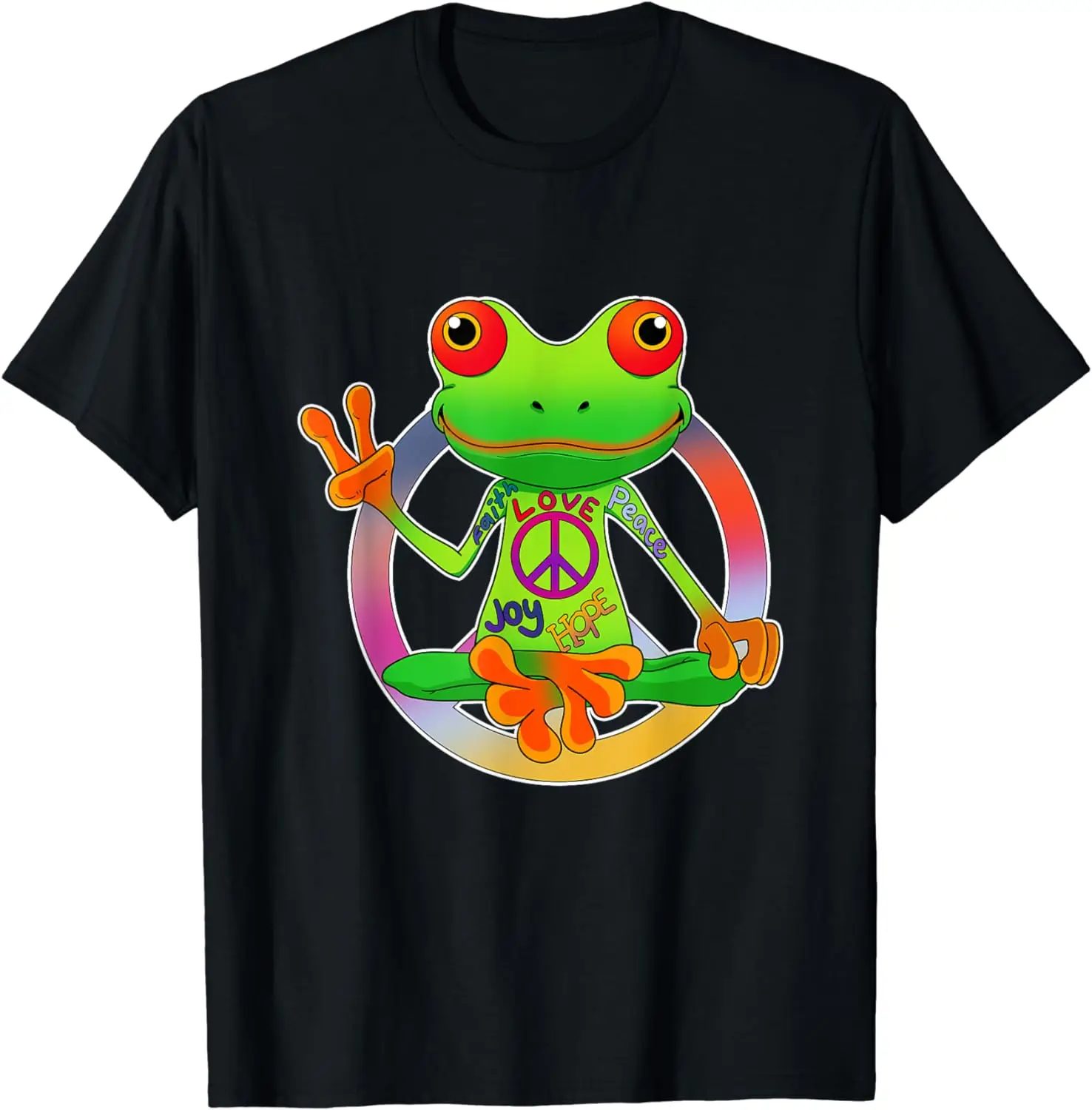 

Hippie Frog Peace Sign Yoga Frogs Hippies 70s T-Shirt
