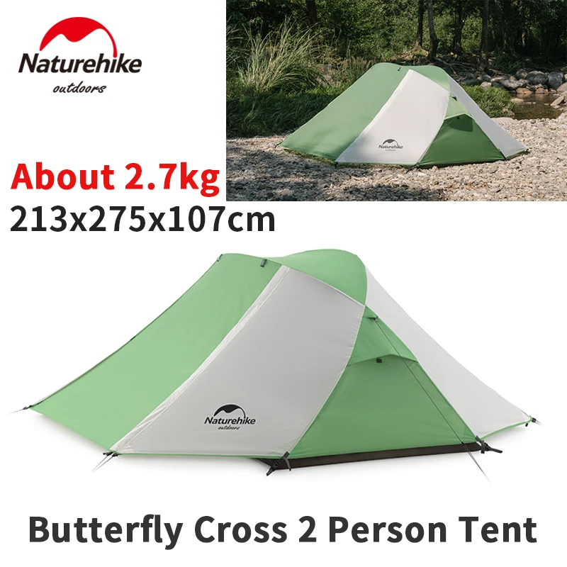 

Naturehike Butterfly Cross Double Hall Tent Double Camping Rainproof Sunscreen Tent Outdoor Hiking Breathable Green Tent PU2000m