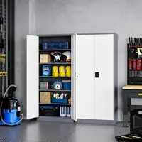Yizosh Metal Garage Storage Tool Cabinet with Lock 71" Locking 2 Doors 5 Shelves Tall Steel Heavy Duty File Gray White 1