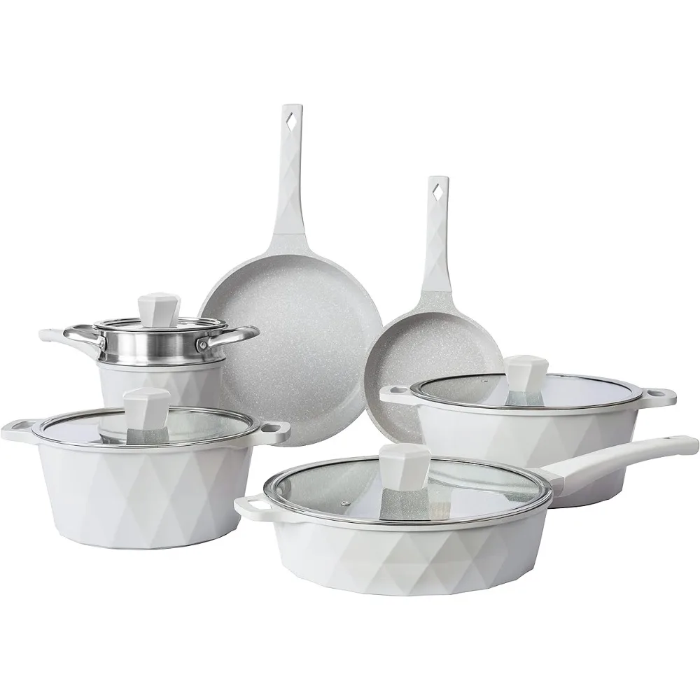 

Country Kitchen Nonstick Induction Cookware Sets - 11 Piece Cast Aluminum Pots and Pans with BAKELITE Handles And Glass Lids