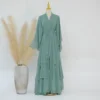 Mousseline de soie Abaya Kimono dubaï musulman Cardigan couches Abayas femmes Robe décontractée femme Islam vêtements avec ceinture Abaya tenues arabes
