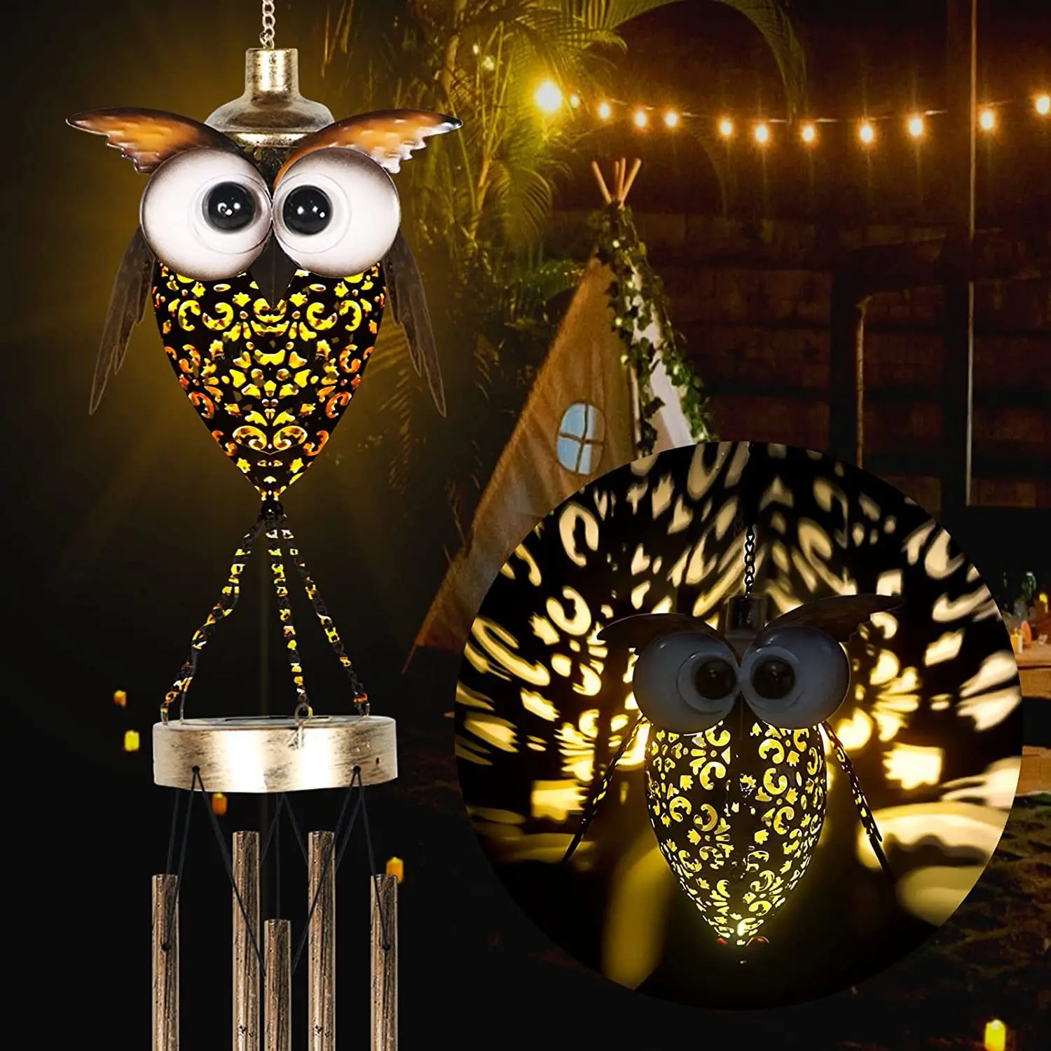 Solar Led Wind Chimes Lights Owl Decoration Light Waterproof Outdoor