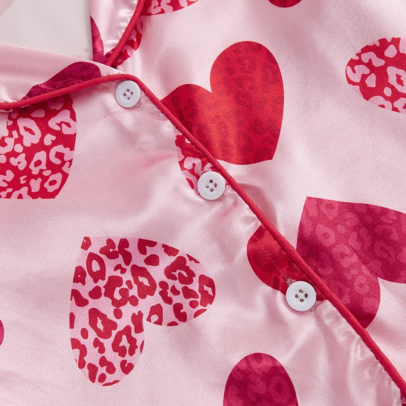 Women s 2-Piece Valentine s Day Pajama Set with Long Sleeve Heart Print Shirt and Cozy Pants for Sleepwear