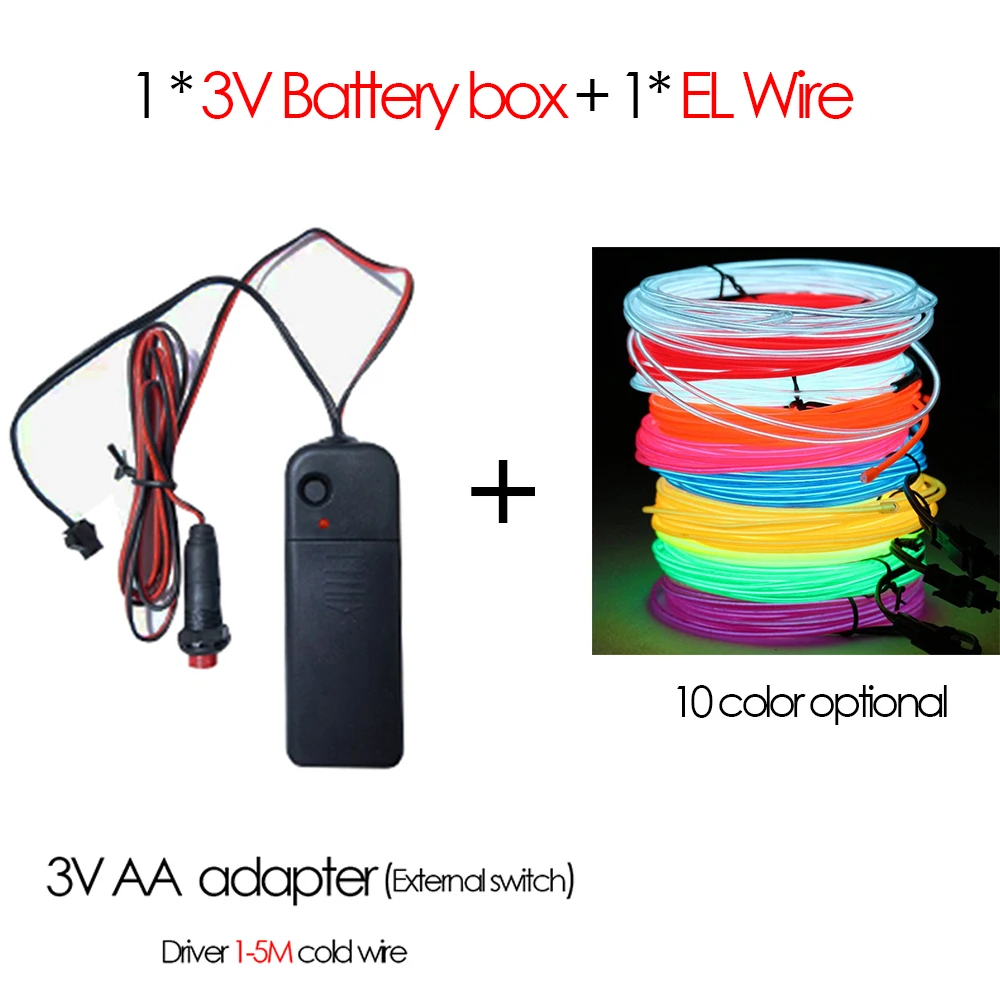 thumbnail image 1 of Tira de luces de neón con cable EL, tubo de iluminación con cable EL, cuerda de luces para bricolaje, fiesta de Halloween, Navidad, bar, disfraz de cosplay, 1 of 5