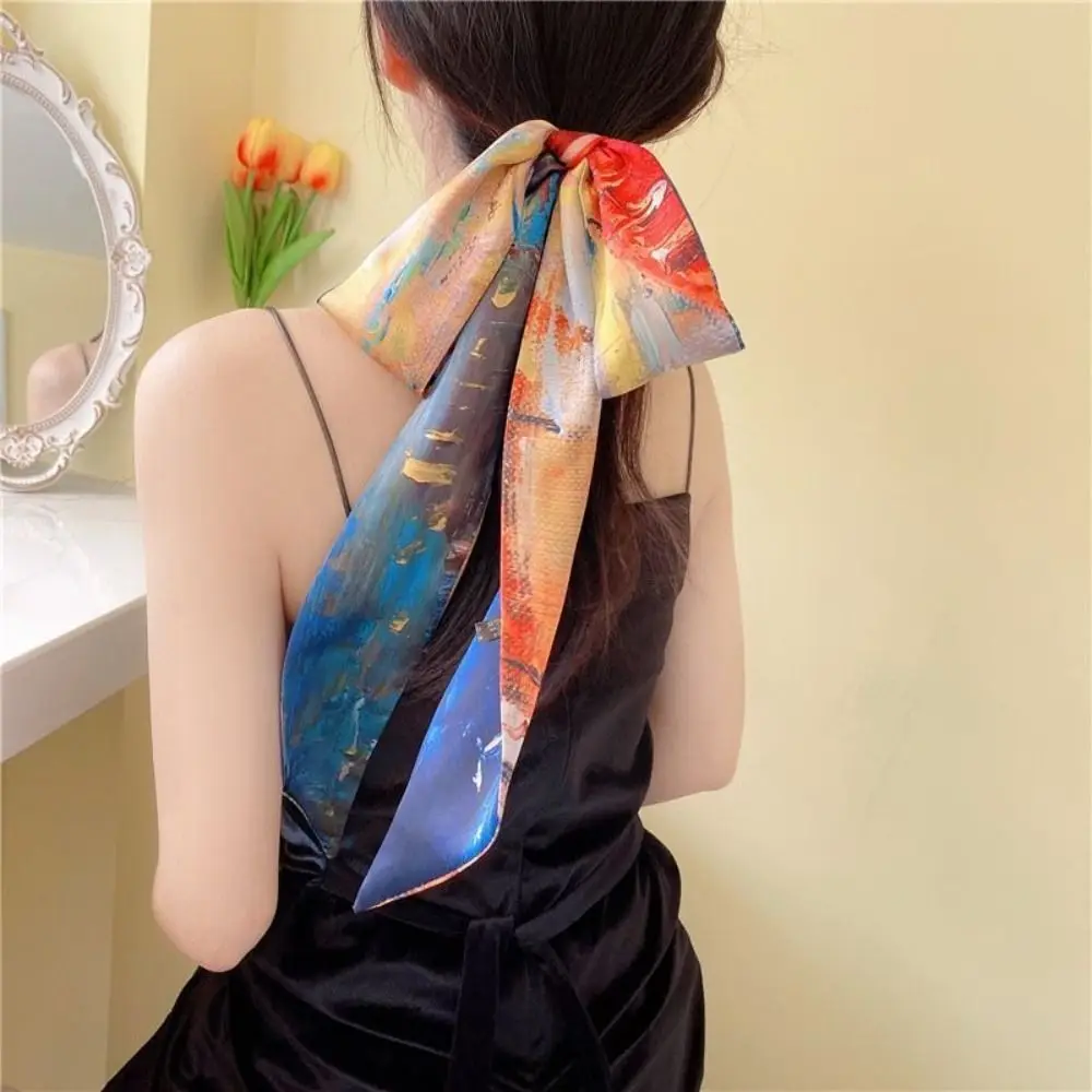 Band lange Streifen Seide Schal Stirnband neue Retro Haarring Frau Kopfschmuck chinesischen Stil Haars eil Druck gebunden Haar Turban – Detail 1